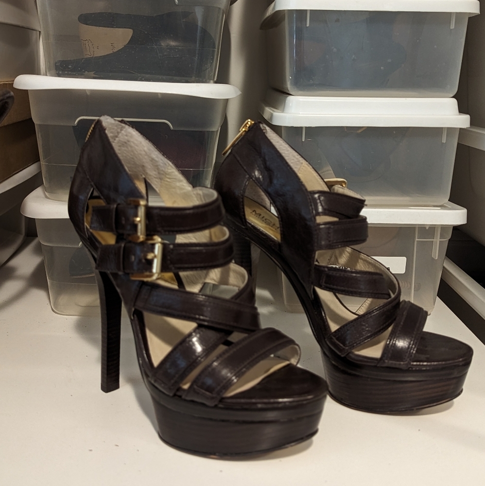 Michael Kors Espresso Brown Strappy Platform Heels 6 M